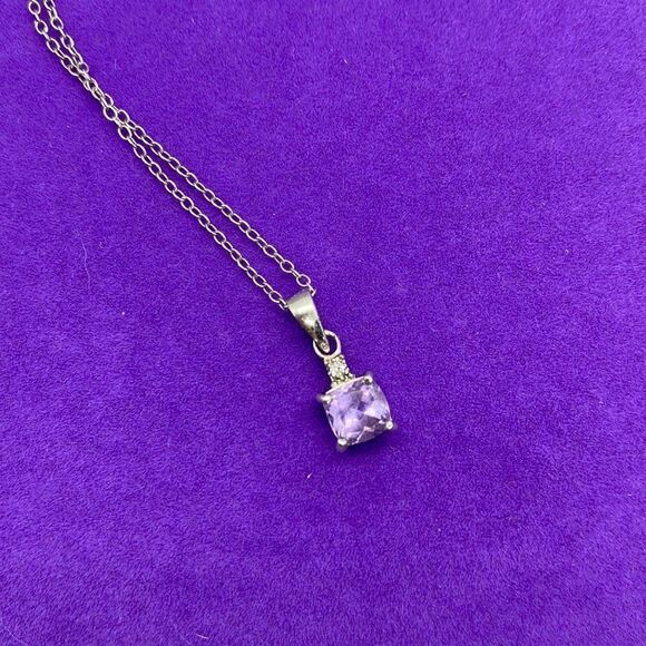 💛 925 Vintage Amethyst & Diamond Necklace - Picture 1 of 4